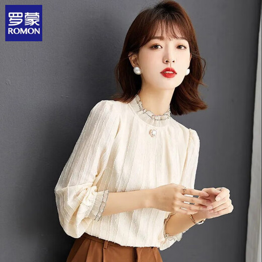 ROMON Lace Shirt Women's Spring, Autumn and Winter French Long Sleeve Fashionable 2025 New White Bottoming Top 2205 L (111-120Jin Jin equals 0.5 kg)