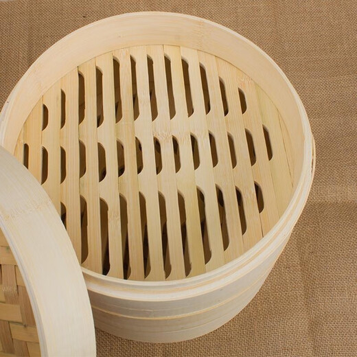 Jidaocook natural bamboo steamer for household small steamed buns, hotel snack bar steamed dumplings, steamed buns, steamed buns with custom engraving 10cm (two cages and one lid)