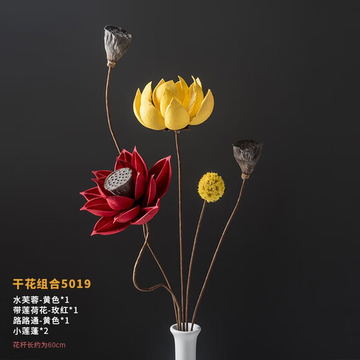 荣弘发干花花束真花装饰摆件荷花风干莲蓬天然莲藕禅意插花中式客厅摆设 干花组合 5012