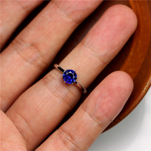CHAUIYIN trendy temperament 1 carat tanzanite ring women's Japanese and Korean synthetic blue gemstone ring dark 6mm-live mouth