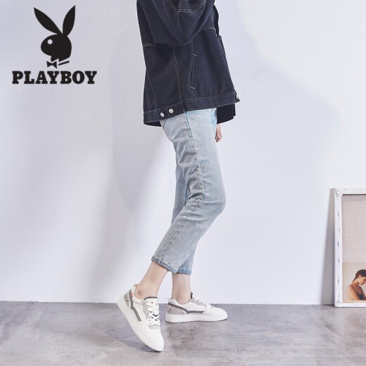 Playboy (PLAYBOY) casual women's shoes spring student running sneakers white shoes women's flat shoes women's 011 white gray 36