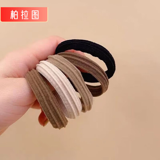 PLATO Seamless Rubber Band Women's Hair Tie, High Elasticity and Durable Hair Tie, Hair Tie, Hair Tie, Thick High Ponytail, Striped Style, Mixed Color, 5 Pieces, Same Style as Internet Celebrities, High Elasticity Hair Tie that Will Not Harm Hair