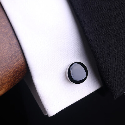Lieshang black cufflinks enamel cufflinks men's cufflinks cufflinks French shirt cuff buttons French shirt formal black round cufflinks