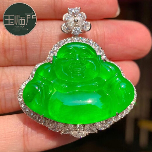 Yulinmen customization supports customization of Laokeng A goods jade carving, ice seed Maitreya Laughing Buddha pendant, jade 18K gold inlaid pendant, customer selection has been contacted - final payment is 4,000