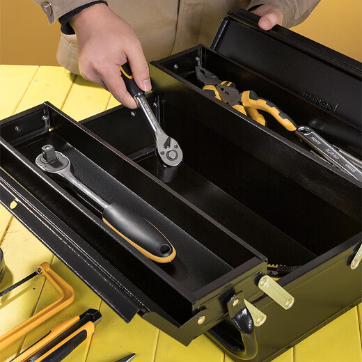 Deli Thickened Metal Toolbox Hardware Tool Portable Multifunction Storage Box Car Repair Tool Box 18-inch Two-layer Iron Box Toolbox DL6231