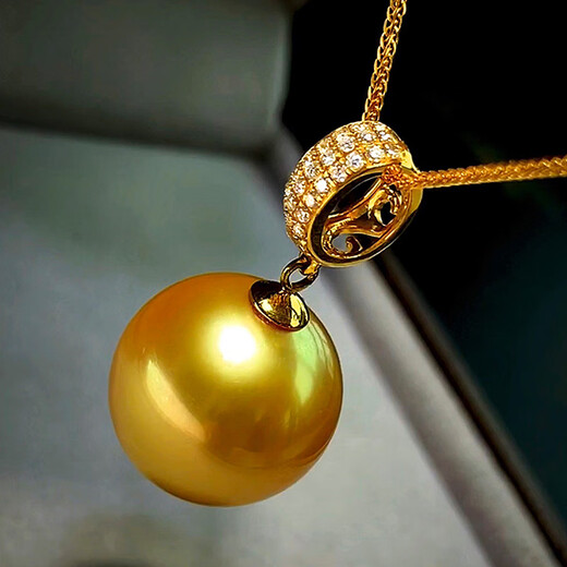 Nanxi selected thick gold 18k gold South African diamond South Sea gold beads pearl pendant single seawater pearl necklace for women Philippine thick gold beads + 18k gold chain 13-14mm basically flawless