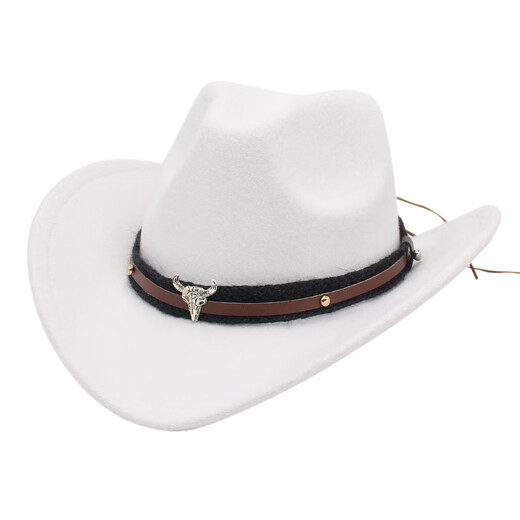 ESQTJF Tibetan tilt-up hat Western cowboy hat Tibetan felt hat new cow head prairie plateau ethnic style outdoor hat brown (cowboy calf head) M (56-58cm)