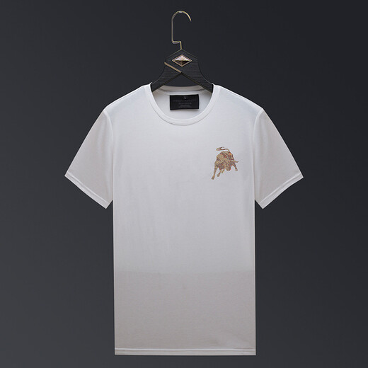 CXZ trendy brand red T-shirt men's zodiac year clothes year of the ox short-sleeved mercerized cotton T-shirt couple wear hot diamond large size black XXXL