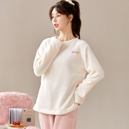 Nanjiren Pijamas para Mujer Otoño E Invierno para Mujer Además Jersey De Franela De Terciopelo Informal Se Puede Usar Fuera De La Ropa del Hogar Traje Mi L