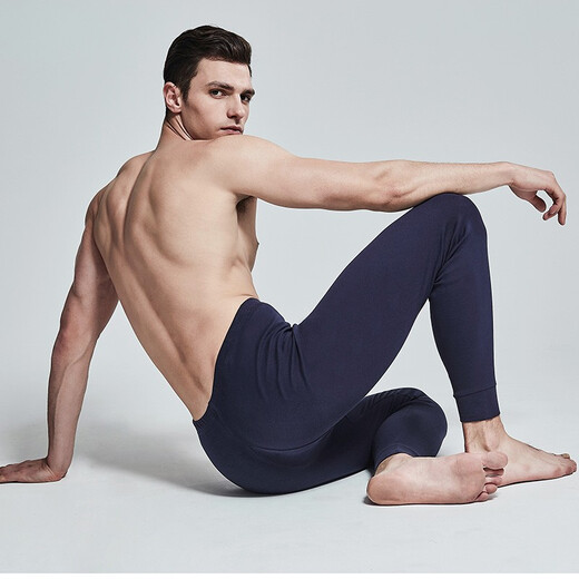 Three-gun men's autumn and winter cotton stretch high-waist slim-fit warm and cold-resistant linen pants cotton wool trousers underpants thicker cotton long johns 61069 Navy XL (weight 130-150Jin Jin is equal to 0.5 kg)