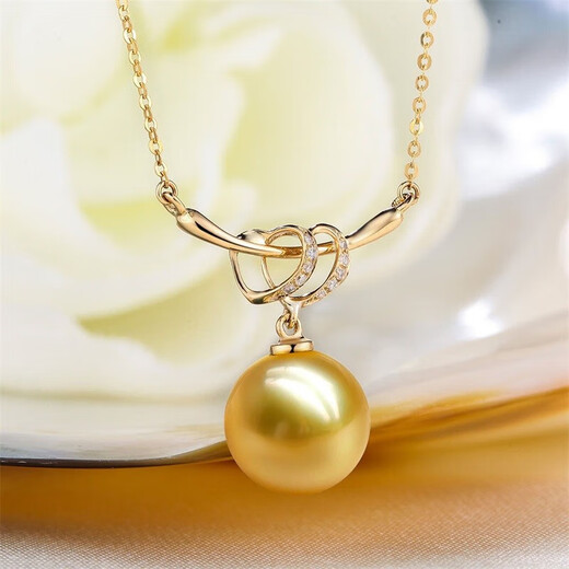 Queen of Pearls 18K gold diamond pearl pendant 10-11mm South Sea gold bead necklace birthday gift for girlfriend