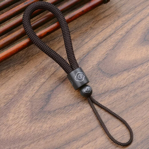 Leledi car keychain braided retro key lanyard finger buckle chain short auspicious cloud silver silk sandalwood coffee color
