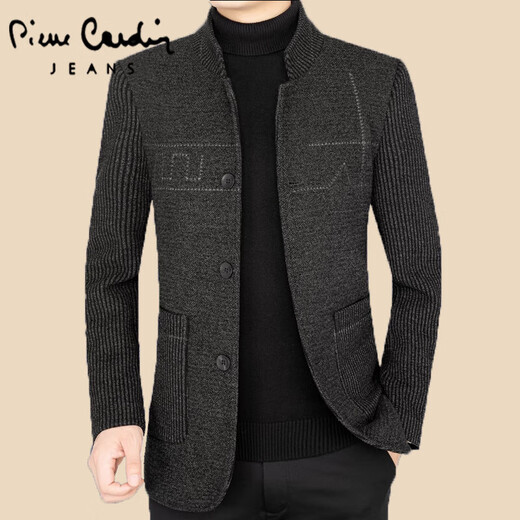 Pierre Cardin Woolen Coat Hen Autumn and Winter Media-Enge Stand Collar Chaqueta Hombres de moda de moda casual Men Dad Navy Blue L (120-140Jin [Jin equivale a 0.5 kg])