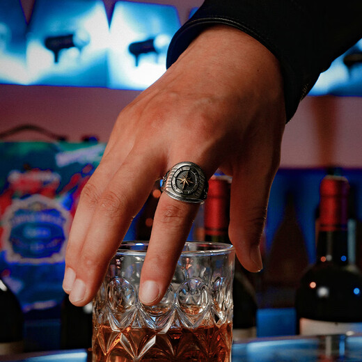 IDEAGEMER original design 925 silver compass ring for men, trendy retro ring, domineering single men's personalized retro ring, other numbers can be ordered for customization - 20 days for pre-sale