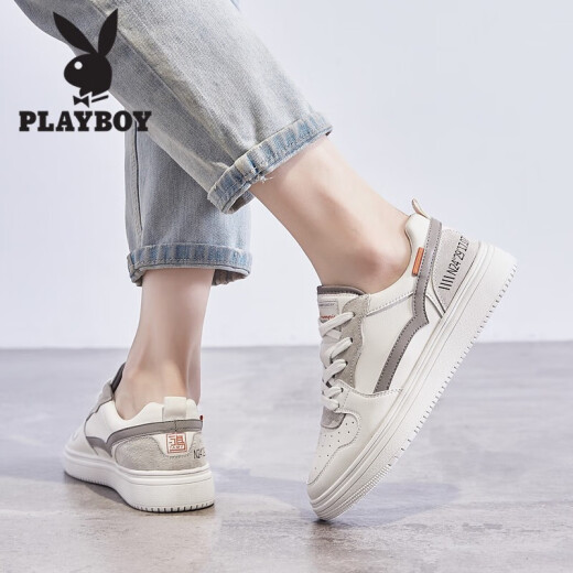 Playboy (PLAYBOY) casual women's shoes spring student running sneakers white shoes women's flat shoes women's 011 white gray 36