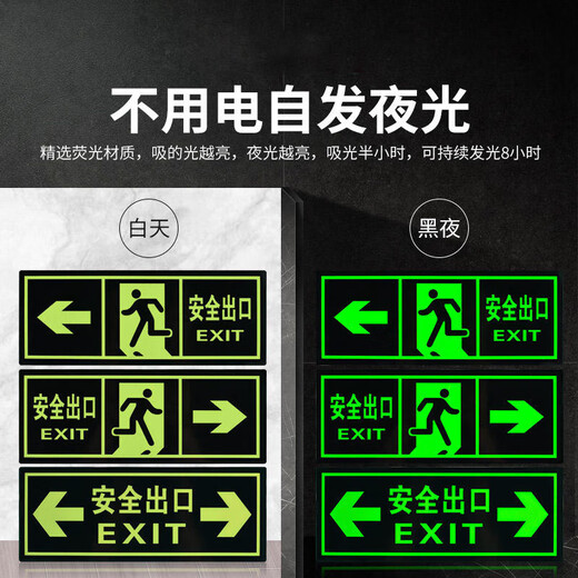 Minggu safety exit wall sticker sign fire safety evacuation channel luminous sign sticker right-facing 10 pieces