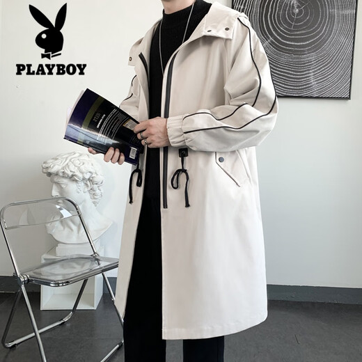 Playboy Windbreaker Men's Jacket Mid-Length Summer High-Level Men's Coat 2026 New Summer Men's Large Size Men's Clothing Black M 100-120Jin Jin is equal to 0.5 kg