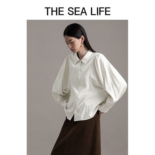 THE SEA LIFE欧海一生泡泡袖衬衫秋冬莫代尔上衣B12176 白桦色 M