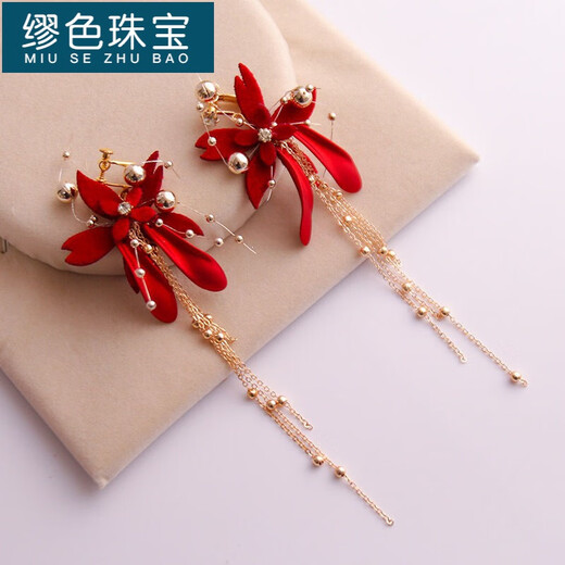 MiU Se bridal tiara, wedding red wedding dress, hair accessories, Chinese style super fairy toast suit, forest dress accessories, side clip + earrings (ear clip)