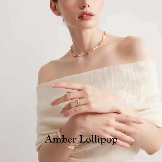 Amber Lollipop freshwater millet bead ring for women, versatile, high-end index finger ring, anniversary birthday gift for girlfriend and wife, white (freshwater pearl)