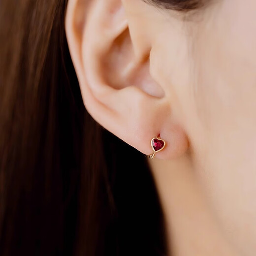 DL 199818k gold love earrings natural garnet earrings for women K gold ear bone rings ruby earrings love ruby earrings
