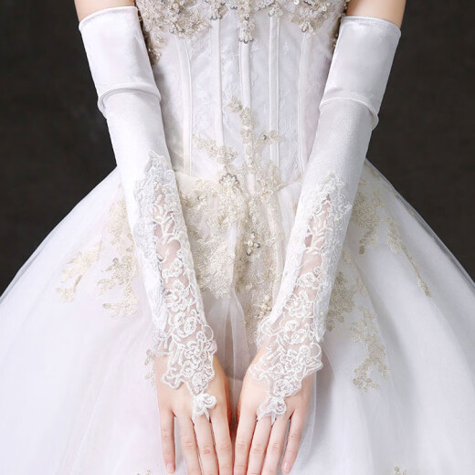 Long gloves plus length dress wedding gloves 2020 new lace lengthening thin style photo bride wedding dress gloves winter thickened sleeves white 009 large flower piece lengthening