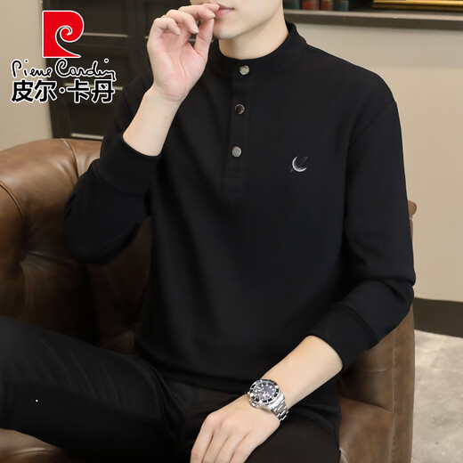 Pierre Cardin Henry Collar Sweatshirt Men's Stand Collar Spring Autumn Winter 2025 New Trendy Men's Bottoming Shirt Top Velvet Thick Long Sleeves WY2288 Lunar Eclipse Brown Velvet XL Recommended Weight 135-155Jin Jin is equal to 0.5 kg