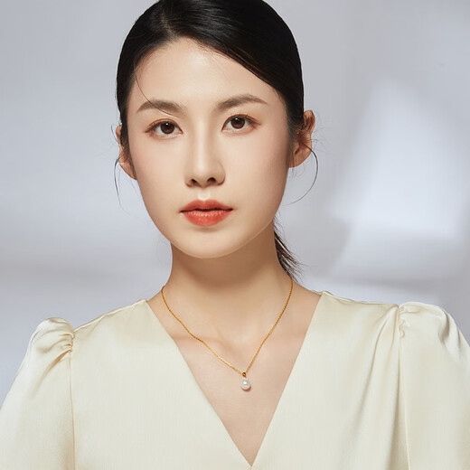 Laomiao Pearl Pendant 18K gold inlaid with diamonds high light pearl necklace women's jewelry for wife's birthday holiday gift 18K gold freshwater pearl pendant Pearl about 9mm