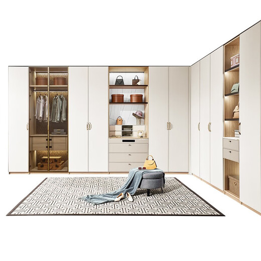 Oppein customized wardrobe Whole house customized Hong Kong style light luxury storage cloakroom TV cabinet wine cabinet entry cabinet Blanca 10 square meters custom cabinet package price
