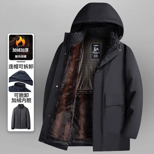 Playboy cotton-padded jacket for men, father's winter jacket, men's velvet thickened warm hat with liner removable, middle-aged and elderly cotton coat 2321 gray (velvet style) hat + liner L (suitable for 90-110 Jin Jin equals 0.5 kg)