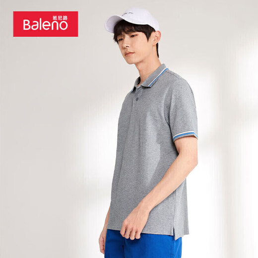 Baleno polo shirt men's fashion trend polo shirt lapel short-sleeved casual loose top 82E gray L