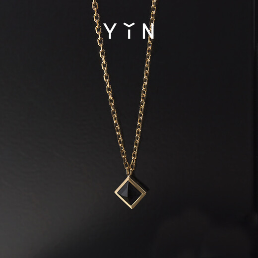YIN series black onyx 18K gold Pluto gemstone necklace clavicle chain for girlfriend large size
