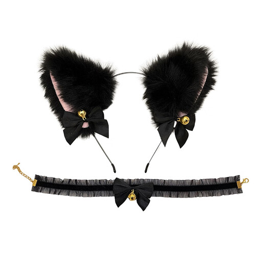 Zushange cat ear headband headband cos animal ears cute plush lolita hair accessories Halloween decorations dress up hairpin hairband + neck bell