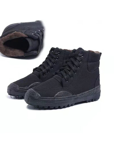 Xinjian 3527 camouflage training shoes high waist liberation shoes for men and women warm cotton military training rubber shoes black cotton shoes 2022 34