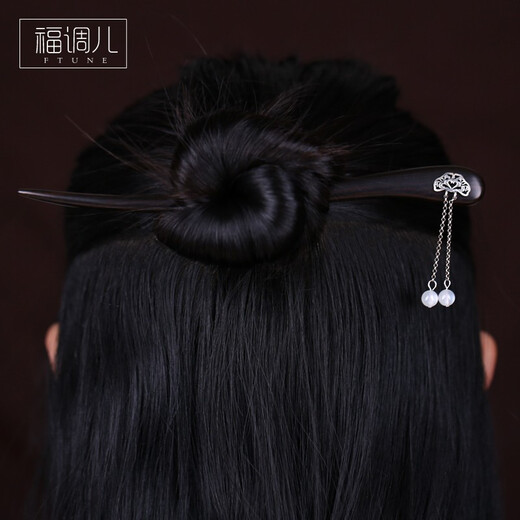 Fu Tiaoer hand-designed 925 silver auspicious cloud white moonstone tassel hairpin for women ancient style Hanfu niche hairpin birthday gift 1 piece