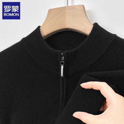ROMON pure wool sweater men's stand-up collar zipper cardigan autumn and winter thick warm knitted wool sweater jacket for young and middle-aged men 3302 black 2XL /180 recommended 150-170Jin Jin equals 0.5 kg