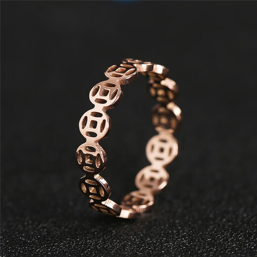 KERLA Old Phoenix Gold Store Model 18k Rose Gold Plated Copper Money Ring Women's Niche Design Fashion Personality Internet Celebrity Titanium Steel Rose Gold No. 8 (U.S. Size)