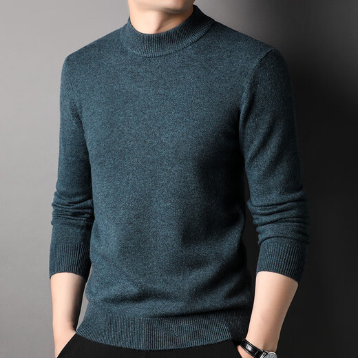 Hengyuanxiang Heavyweight 430G Thickened 100% Pure Wool Sweater Men's Half Turtle Collar Warm Sweater Men's Autumn and Winter Casual Sweater Light Khaki XL 390g Recommended 140-160Jin Jin equals 0.5 kg