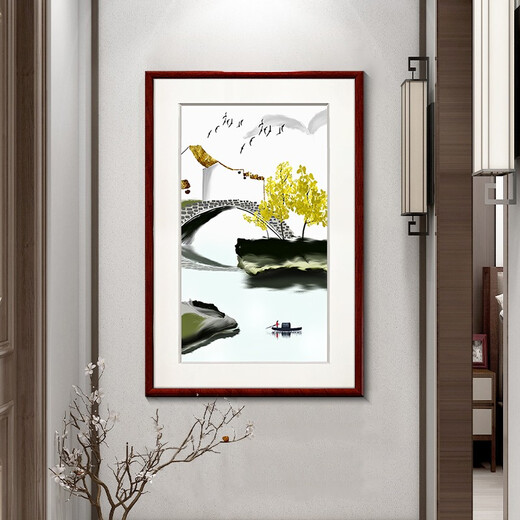 Zi Teng Suixuan ink landscape painting new Chinese style living room decoration painting background wall mural Chinese style entrance hall study hanging painting Picture 2 35*50cm mahogany color solid wood frame