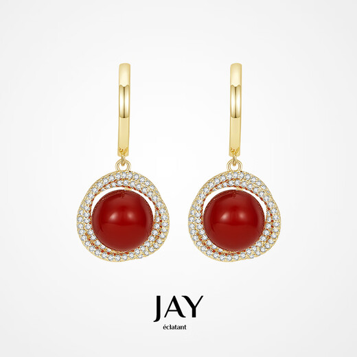 Jay red onyx earrings, new French red earrings, birthday gift for girlfriend, brand gift box, earrings (shipped from Beijing warehouse)