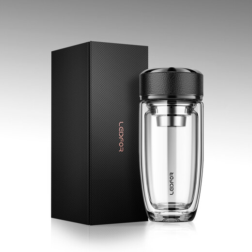 LEIDFOR G21 double-layer glass men's insulated water cup tea water separation cup insulated tea cup obsidian black 370ml