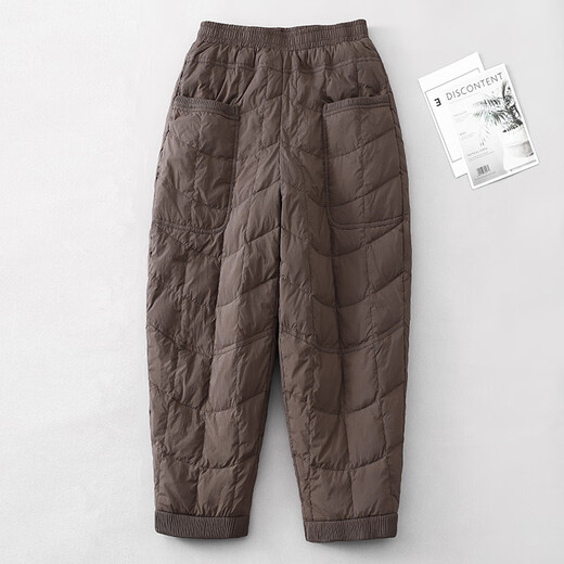 Duck Down Pants Women's Autumn and Winter High Waist Outer Wear Plus Velvet Thickened Mom Pants 2025 New Northeast Minus 40 Degree Cotton Pants Brown M Recommended 90-115 Jin Jin equals 0.5 kg