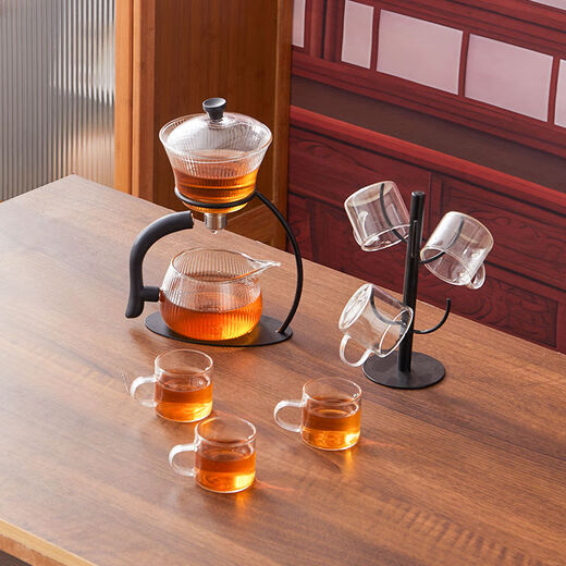 Vinoa glass lazy automatic tea set Kung Fu tea cup set household magnetic teapot living room Chinese tea making artifact black crescent moon
