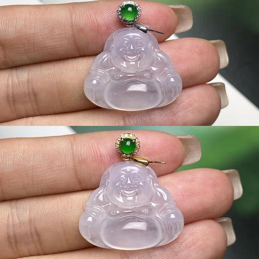 Gold 18K gold pendant, emerald green egg-shaped buckle, jade pendant, beeswax pendant, clip and buckle accessories, jade card buckle, gold oblique hole