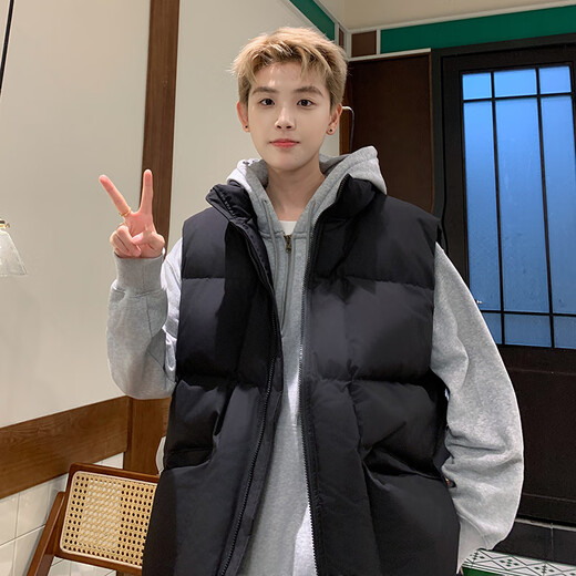 Idea style fat man large size stand collar down cotton vest men's autumn and winter outer wear trendy loose waistcoat sleeveless cotton jacket M2902 black 4XL 185-205Jin Jin is equal to 0.5 kg