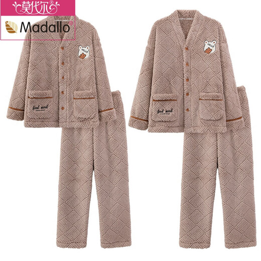 Modal flannel couple pajamas autumn and winter thickened warm coral velvet women's cartoon winter men's home wear suit kimono flannel M7820 main picture M women's 80-95Jin Jin is equal to 0.5 kg