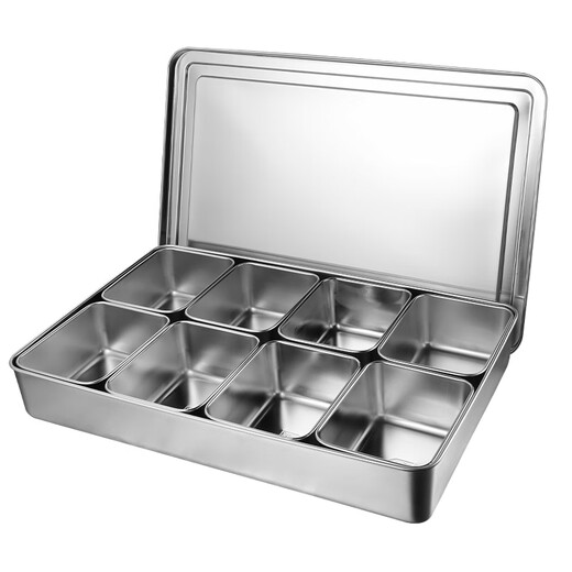 Orado 304 stainless steel seasoning box with lid set multi-grid seasoning box chef seasoning jar set seasoning jar storage box 6 compartments 6 spoons 3.6L