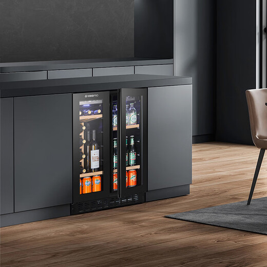 VINOPROBU-96D red wine cabinet embedded slim air-cooled constant temperature tea beverage household double-door constant temperature refrigerated cabinet multi-functional wine rack + ordinary wine rack 96L