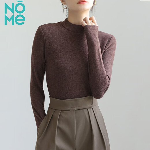 NOME solid color half turtleneck top women's wool silk velvet autumn and winter new inner layering shirt white L