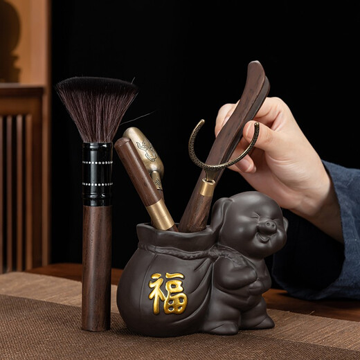 Purple clay tea set household kung fu tea cup teapot tea set simple office living room tea tray complete set purple clay/dragon pot (lotus rhyme) + six cups + rectangular (striped) black